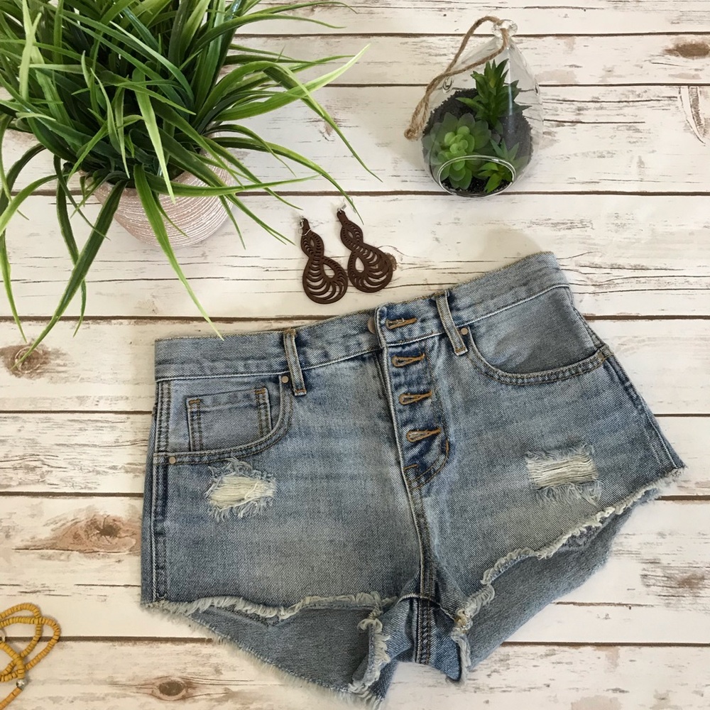 Bullhead High Rise Distressed Mini Denim Shorts